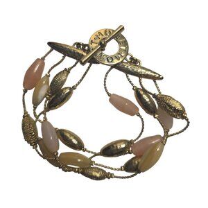 Multi-Strand Monet Bracelet Pink Gold Beads Toggle Closure delicate elegant